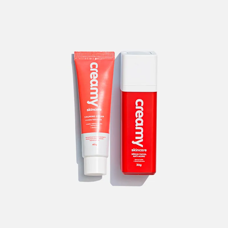 Kit Duo Creamy Gel Creme Hidratante Calming Cream 40g + Sérum Facial Anti Idade Anti Aging Retinal 30g
