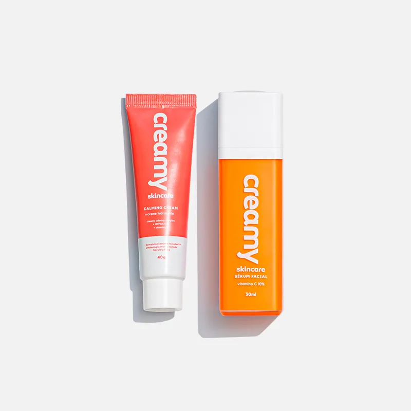 kit duo Creamy Sérum Facial Anti Idade Vitamina C 10% Antioxidante 30Ml + Gel Creme Hidratante Calming Cream 40G
