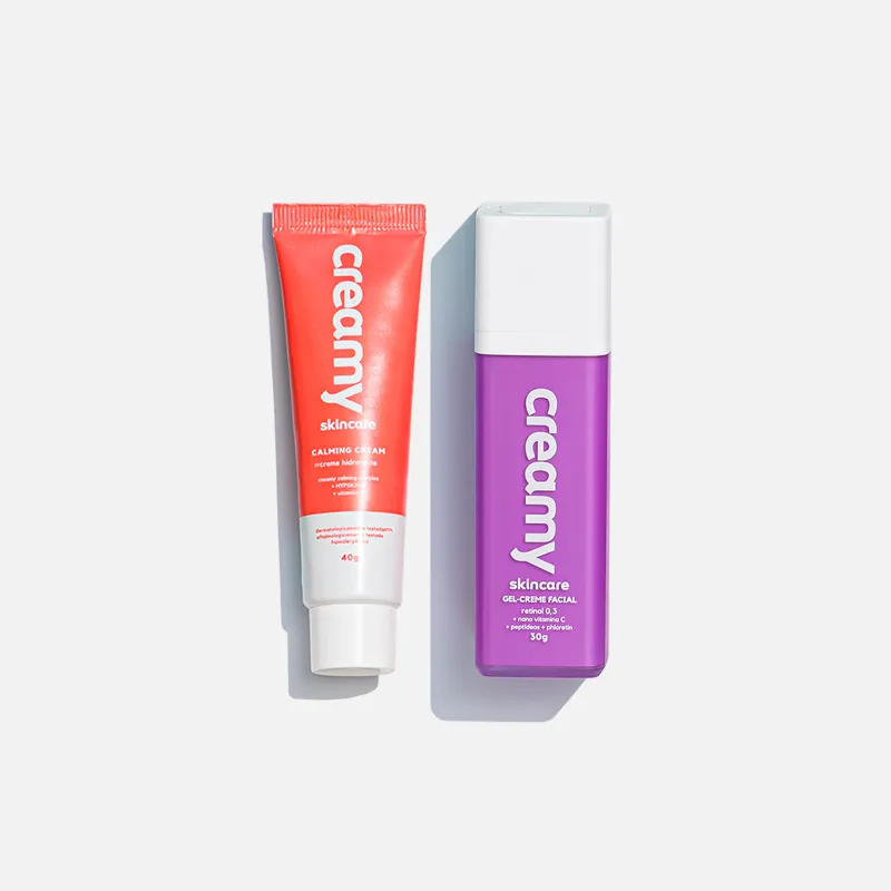Kit Duo Creamy Gel Creme Hidratante Calming Cream 40g + Creme Facial Anti Idade Retinol 30g