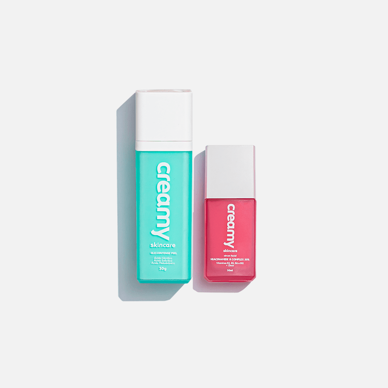 Kit Duo Creamy Sérum Facial Antiacne Niacinamide B Complex 20% 30ml + Gel Creme Noturno Glicointense Peel 30g