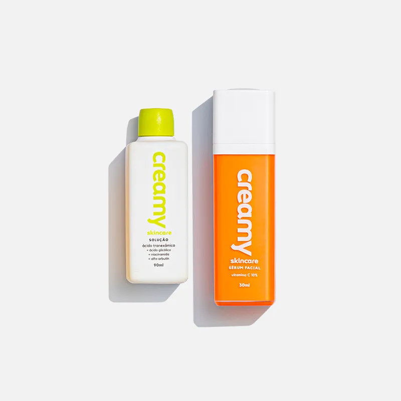 Kit Duo Creamy Sérum Facial Anti Idade Vitamina C 10% Antioxidante 30ml + Tônico Clareador Ácido Tranexâmico 90ml