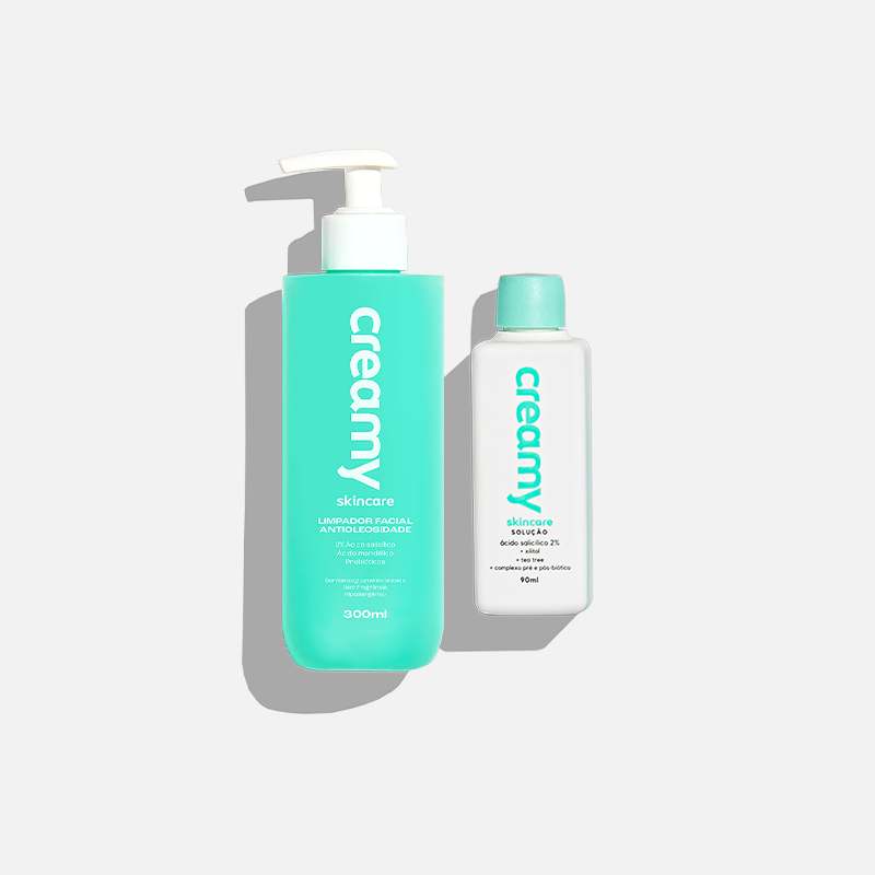Kit Duo Creamy Tônico Antiacne Esfoliante Ácido Salicílico 90ml + Limpador Facial Antioleosidade 300ml
