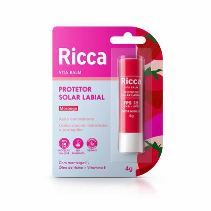 PROTETOR SOLAR LABIAL RICCA FPS15 MORANGO 4G