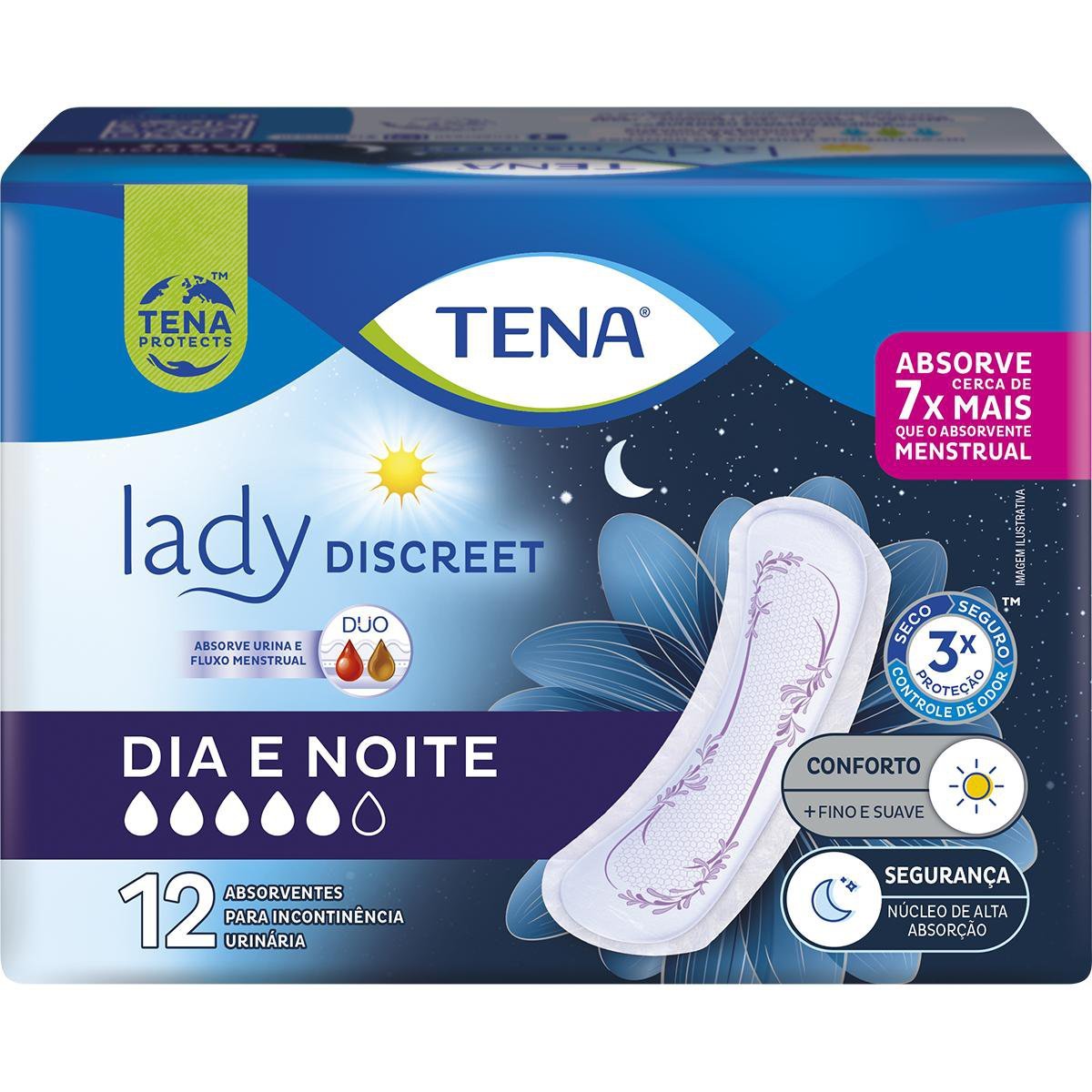 Absorvente Para Incontinência Urinária Tena Lady Discreet Dia E Noite 12 Unidades