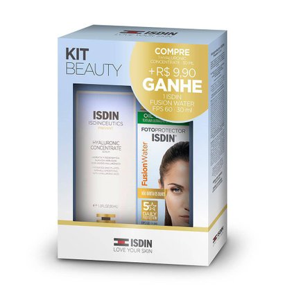 KIT ISDIN SÉRUM HYALURONIC CONCENTRATE 30ML + PROTETOR SOLAR FACIAL FUSION WATER FPS60 30ML