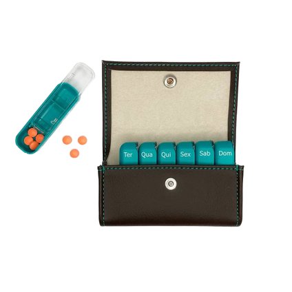 ORGANIZADOR DE COMPRIMIDOS SEMANAL PILBOX MINI V3 CHOCOLATE COM BOTÃO PRESSÃO