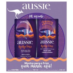 Kit Aussie Bye Bye Frizz Shampoo 180ml + Creme De Tratamento 3 Minutos Milagrosos 236ml