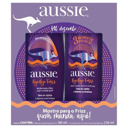 KIT AUSSIE BYE BYE FRIZZ SHAMPOO 180ML + CREME DE TRATAMENTO 3 MINUTOS MILAGROSOS 236ML