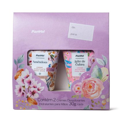 KIT PANVEL COM 2 CREMES HIDRATANTES PARA MÃOS AMÊNDOAS E LEITE DE CABRA COM 30G CADA