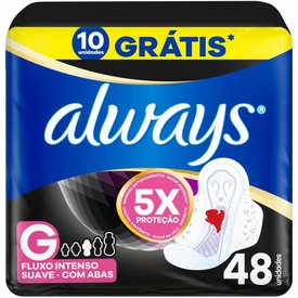 ABSORVENTE ALWAYS NOTURNO TAMANHO G SUAVE COM ABAS PACOTE 48 UNIDADES