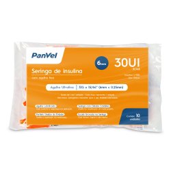 Seringa Para Insulina Com Agulha Fixa (ultrafina) Panvel - 6x0,25mm - 31g - 30ui 0,3ml - 10 Unidades