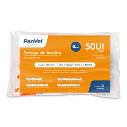 Seringa Para Insulina Com Agulha Fixa (ultrafina) Panvel - 6x0,25mm - 31g - 50ui 0,5ml - 10 Unidades