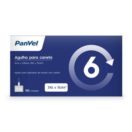AGULHA PARA CANETA DE INSULINA 6MM PANVEL 100 UNIDADES
