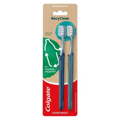 KIT ESCOVA DENTAL MACIA COLGATE RECYCLEAN - 2 UNIDADES