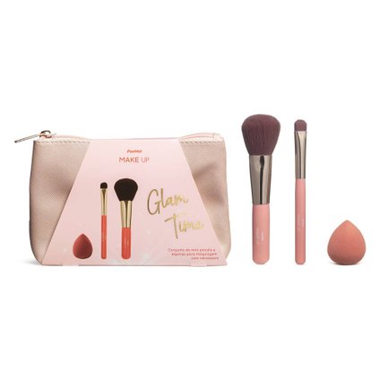 CONJUNTO DE MINI PINCÉIS, ESPONJA DE MAQUIAGEM E NÉCESSAIRE PANVEL MAKE UP