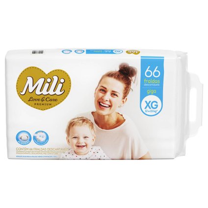 FRALDA MILI LOVE & CARE PREMIUM GIGA XG COM 66 UNIDADES