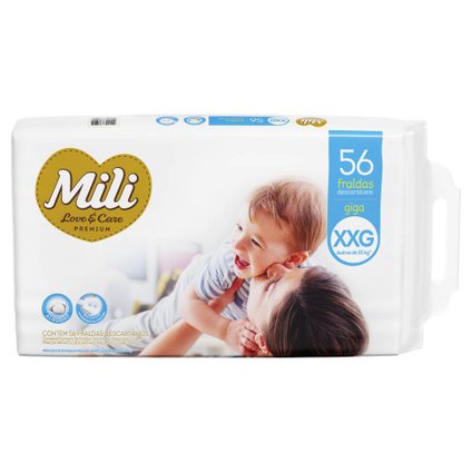 FRALDA MILI LOVE & CARE PREMIUM GIGA XXG COM 56 UNIDADES