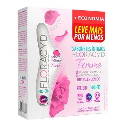 SABONETE ÍNTIMO FLORACYD FEMME 200ML COM 2 UNIDADES