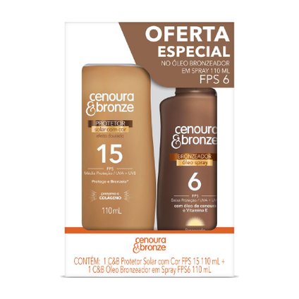 KIT CENOURA E BRONZE PROTETOR CORPORAL FPS15 110ML + PROTETOR ÓLEO SPRAY FPS6 110ML