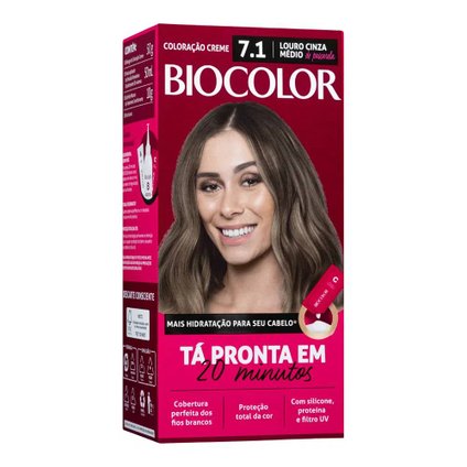  MINI KIT TINTA DE CABELO BIOCOLOR LOURO CINZA MÉDIO 7.1