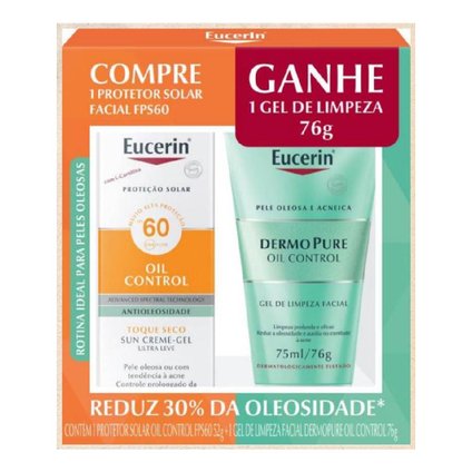 KIT EUCERIN PROTETOR SOLAR OIL CONTROL FPS60 52G + GEL DE LIMPEZA FACIAL DERMOPURE 75ML