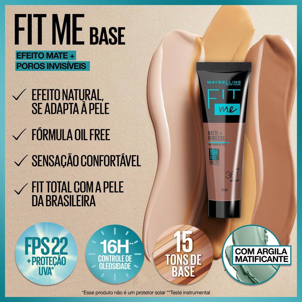 Base Líquida Maybelline Ny Fit Me Matte Fps 22 Cor 361 30ml - PanVel ...