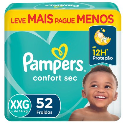 FRALDA PAMPERS CONFORT SEC BAG XXG COM 52 UNIDADES