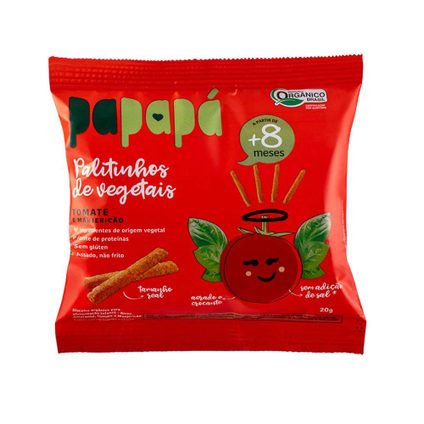 PALITINHOS DE VEGETAIS ORGÂNICOS PAPAPÁ SABOR TOMATE MANJERICÃO 20G