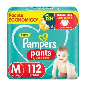 FRALDA PAMPERS PANTS MAX AJUSTE TOTAL M COM 112 UNIDADES