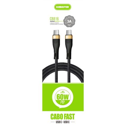 CABO TIPO-C KIMASTER PRETO PARA USB-C 1,0M