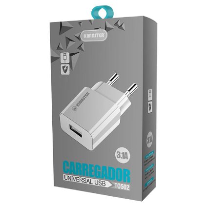 CARREGADOR DE TOMADA KIMASTER BRANCO USB