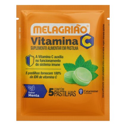 SUPLEMENTO DE VITAMINA C MELAGRIÃO SABOR MENTA SACHÊ COM 5 PASTILHAS