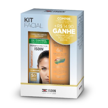 KIT ISDIN PROTETOR SOLAR FACIAL FUSION WATER FPS50 50ML + MICELLAR SOLUTION 400ML