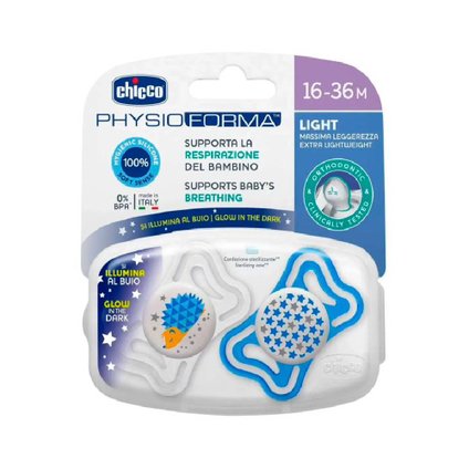 CHUPETA CHICCO PHYSIO FORMA LIGTH LUMI AZUL 16 A 36 MESES COM 2 UNIDADES