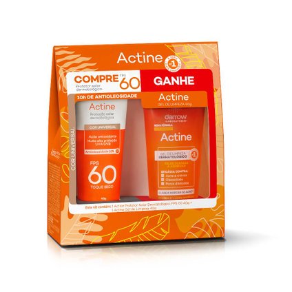 KIT ACTINE PROTETOR SOLAR COLOR COR UNIVERSAL FPS60 40G + GEL DE LIMPEZA 40G