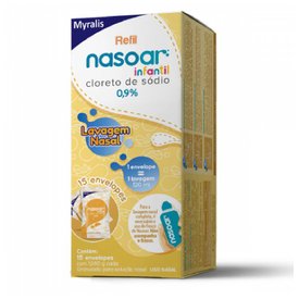 NASOAR INFANTIL CLORETO DE SÓDIO 0,9% LAVAGEM NASAL 15 ENVELOPES - REFIL