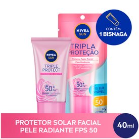 PROTETOR SOLAR FACIAL NIVEA SUN TRIPLA PROTEÇÃO LOÇÃO PELE RADIANTE FPS 50 40ML