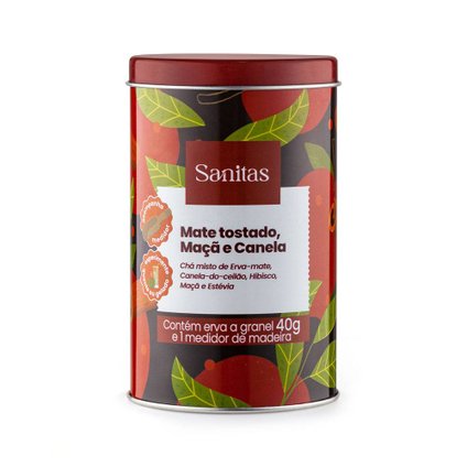 CHÁ MATE TOSTADO SANITAS MAÇÃ E CANELA 40G COM MEDIDOR