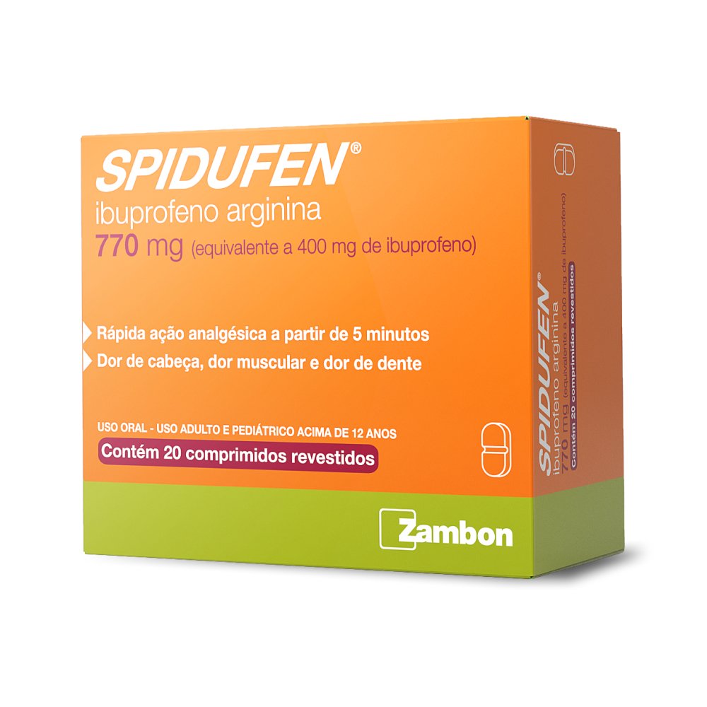Spidufen 770mg Ibuprofeno 400mg+ Arginina 370mg Zambon 20 Comprimidos Revestidos