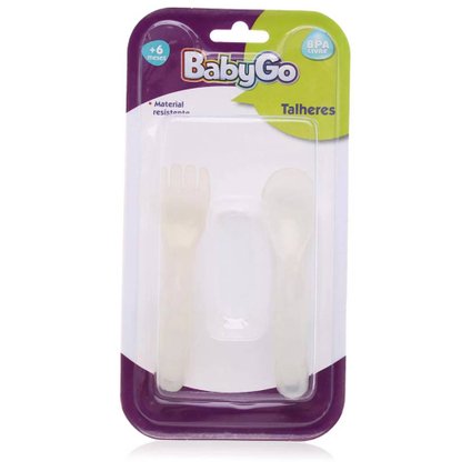 KIT DE TALHERES PLÁSTICOS BABY GO COM 2 PEÇAS NEUTRO