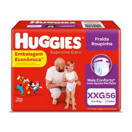 FRALDA HUGGIES SUPREME CARE BAG ROUPINHA XXG COM 58 UNIDADES