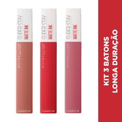 KIT MAYBELLINE NY 3 BATONS LÍQUIDOS LONGA DURAÇÃO SUPERSTAY MATTE INK