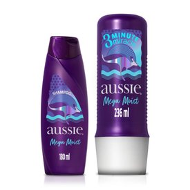 KIT AUSSIE MEGA MOIST SHAMPOO 180ML E 3 MINUTOS MILAGROSOS 236ML