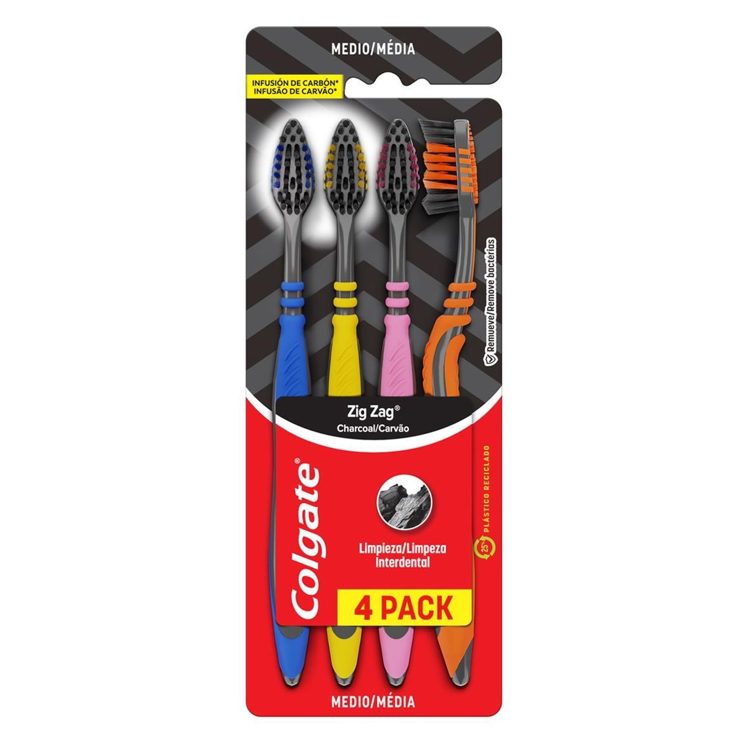 Escova Dental Colgate Zigzag Carvão 4 Unidades