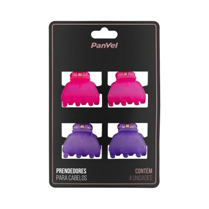 PIRANHA PARA CABELO TRANSLUCIDO ROSA E ROXO 4 UNIDADES PANVEL ACESSÓRIOS COLEÇÃO DREAM