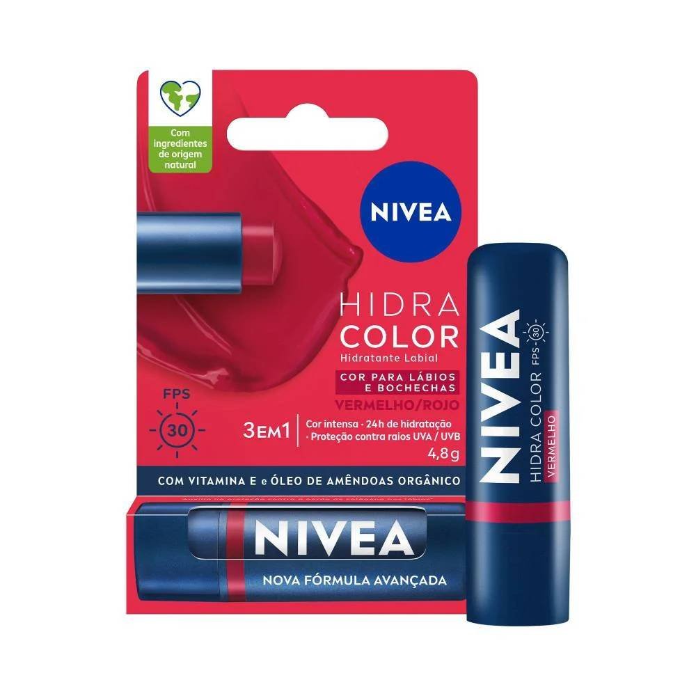Hidratante Labial Nivea Hidra Color Vermelho Fps30 4,8g