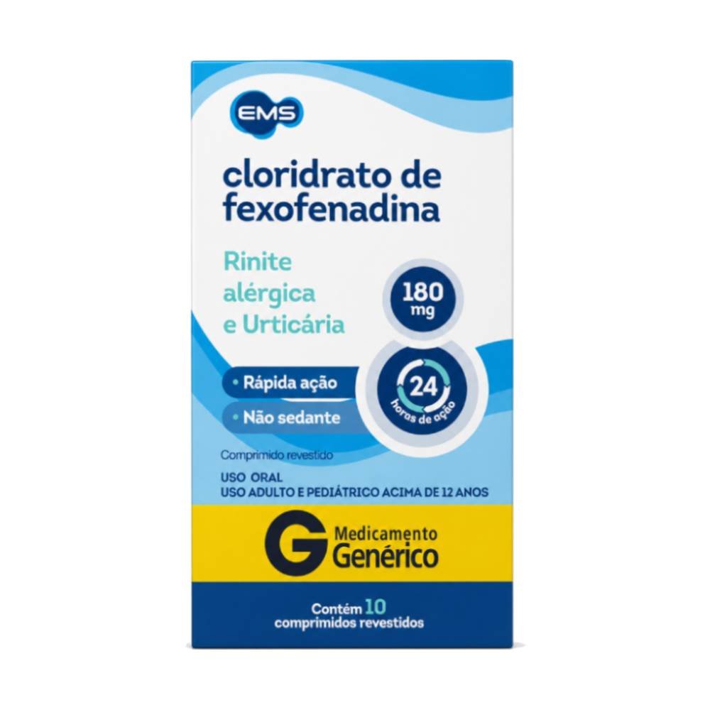 Cloridrato De Fexofenadina 180mg 10 Comprimidos Revestidos Ems Genérico
