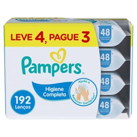 LENÇOS UMEDECIDOS PAMPERS HIGIENE COMPLETA LEVE 4 PAGUE 3 COM 48 UNIDADES