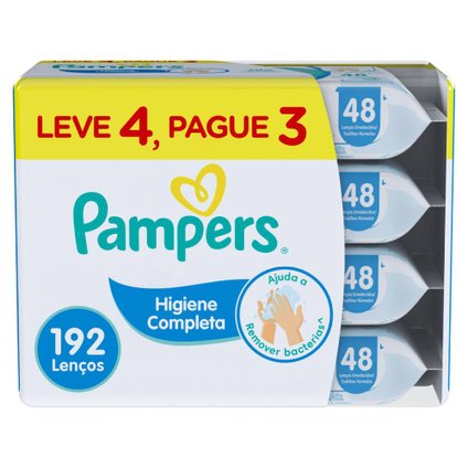 LENÇOS UMEDECIDOS PAMPERS HIGIENE COMPLETA LEVE 4 PAGUE 3 COM 48 UNIDADES