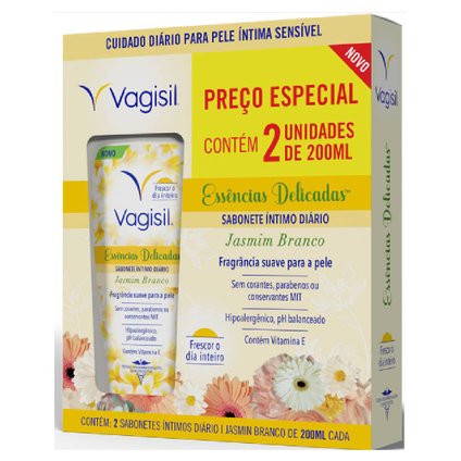 SABONETE INTIMO VAGISIL ESSÊNCIAS DELICADAS JASMIM BRANCO 200ML COM 2 UNIDADES